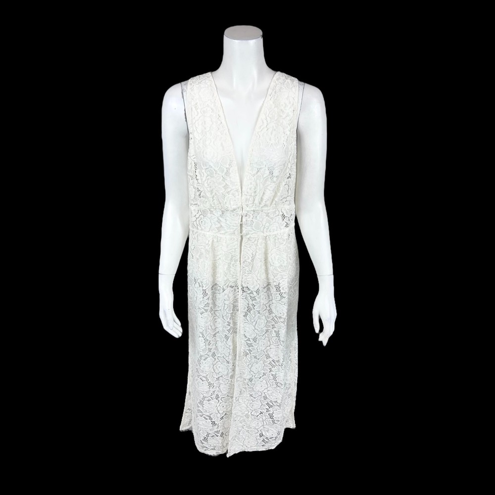 G.I.L.I. Women's Woven Lace Duster with Side Slits Solid Ivory Medium Size